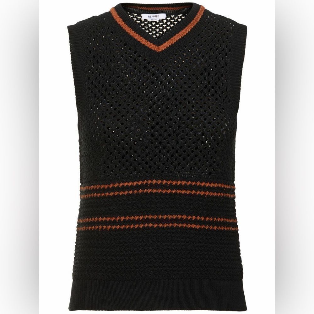 Re/Done Crochet Mesh Black Vest Sweater  Size S - Picture 6 of 9